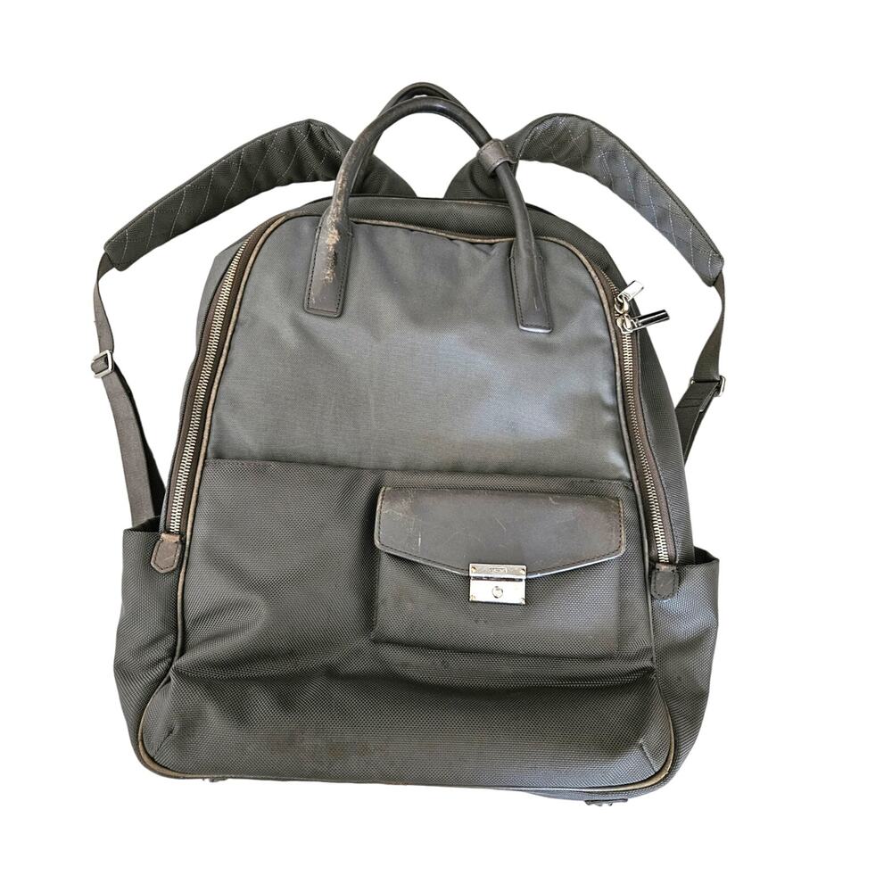 Tumi Commuter Travel Laptop Backpack with Leather Handles & Luggage Strap- Gray